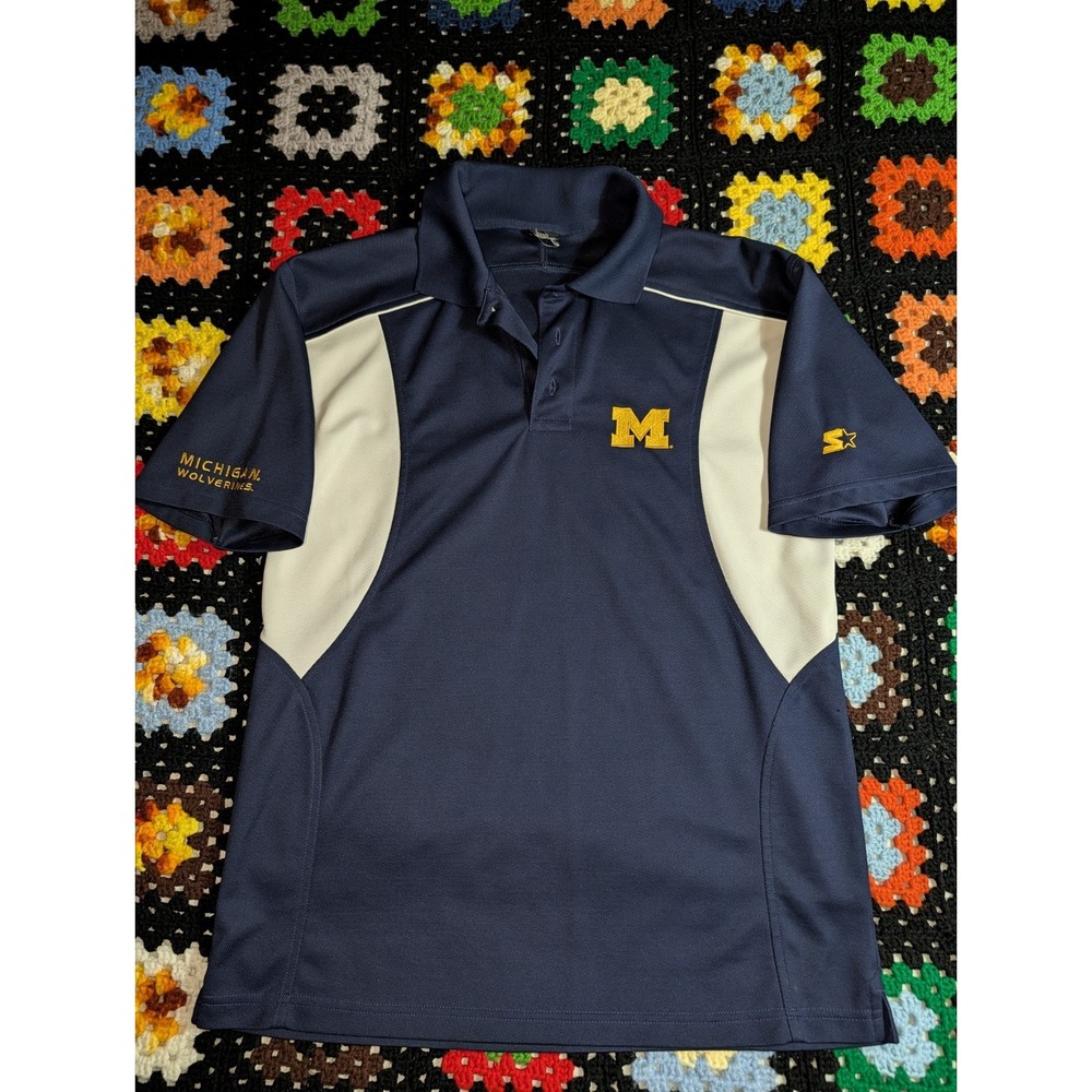 Vintage Starter Shirt Michigan Wolverines Polo Blue Men's Medium